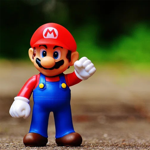 A Mario figure with fist raised