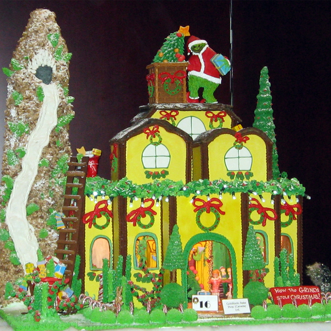 A gingerbread house modeled after How the Grinch Stole Christmas
