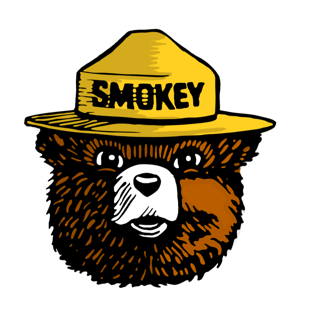 Bear with ranger hat that says, "Smokey"