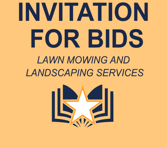 The words "Invitation for Bids" and "Lawn Mowing & Landscaping Services" in blue on an orange background