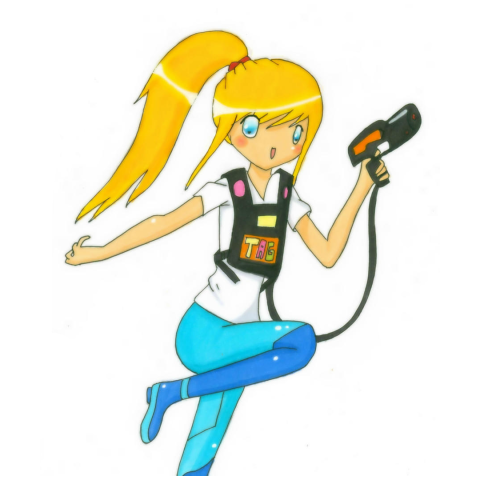 illustration of a girl with a blond ponytail wearing a laser tag vest