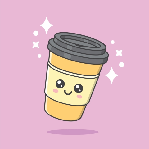 illustration of a coffee cup with a cute face drawn on