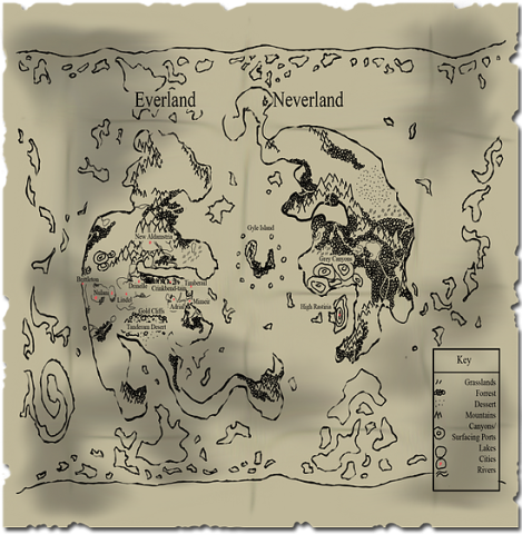 vintage looking map of Neverland from Peter Pan