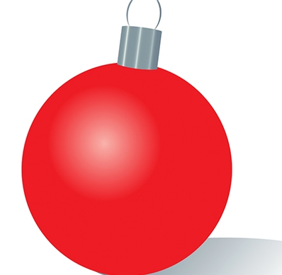 illustration of a round, red Christmas tree ornament