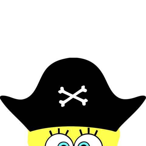 pirate hat on a yellow square with blue eyes