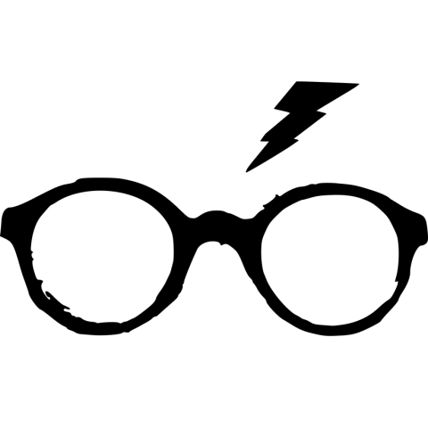 pair of round black glasses with a lightning bolt