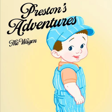 illustration of a little boy in bibbed overalls and a train conductor hat
