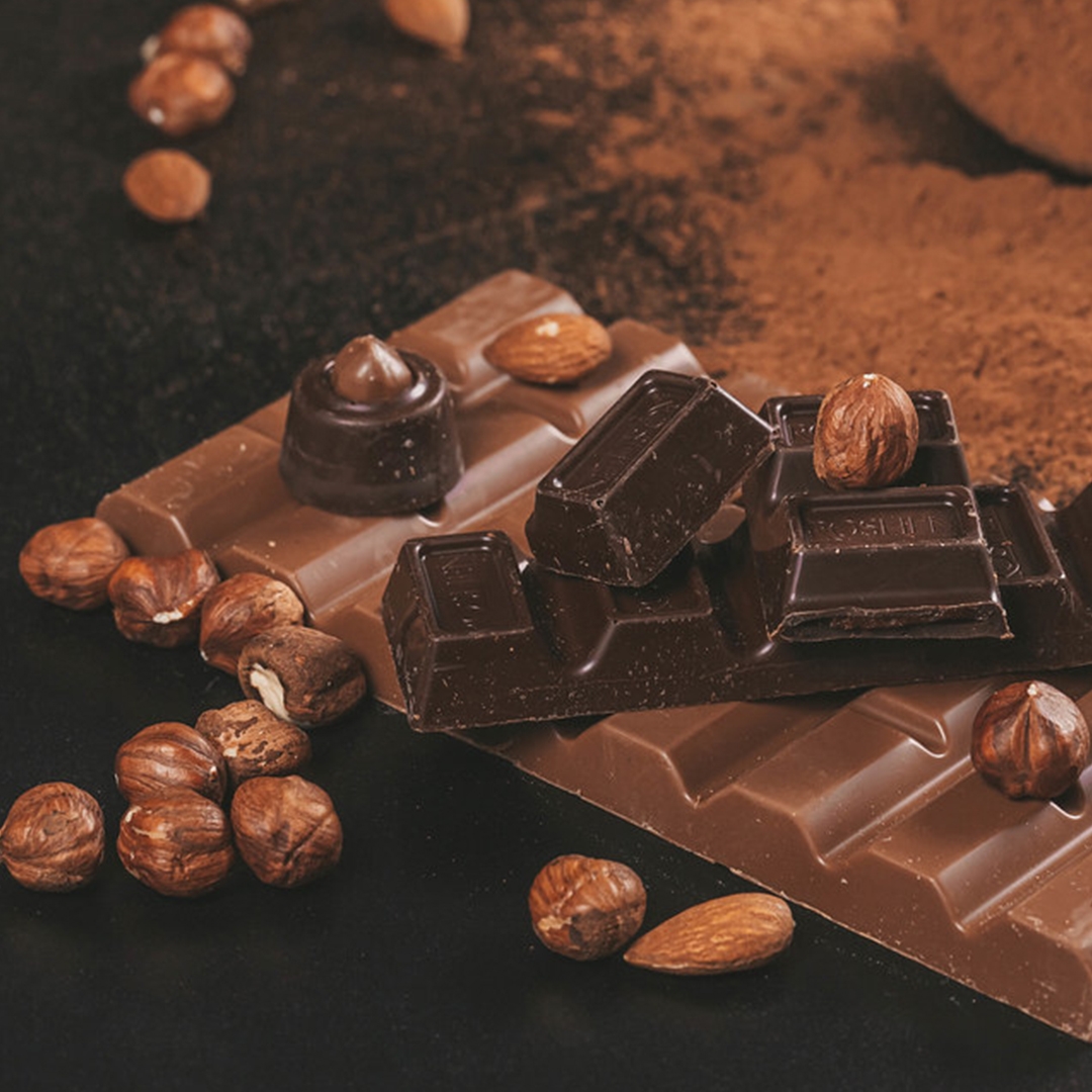 pieces of chocolate in various shades of brown