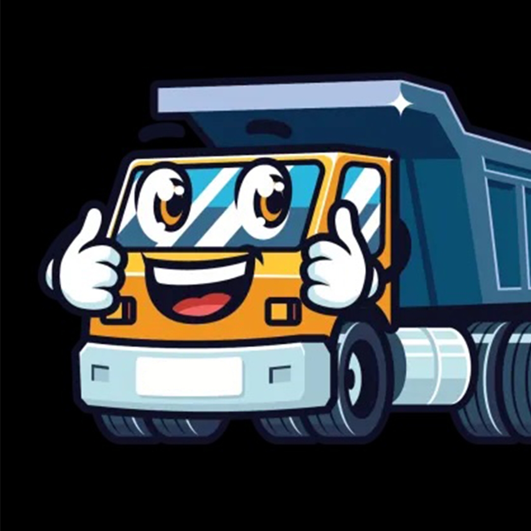 Illustration of a dump truck with a smile and thumbs up