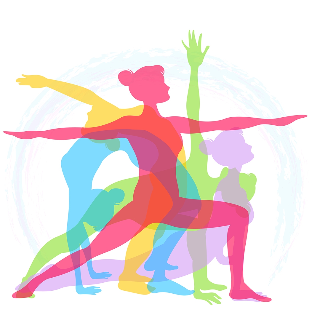 colored silhouettes of yoga poses