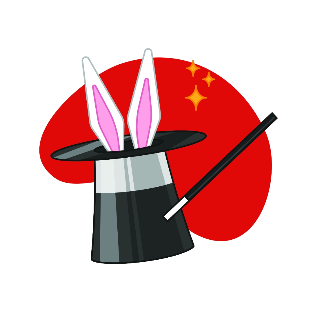 Bunny ears coming out of a top hat