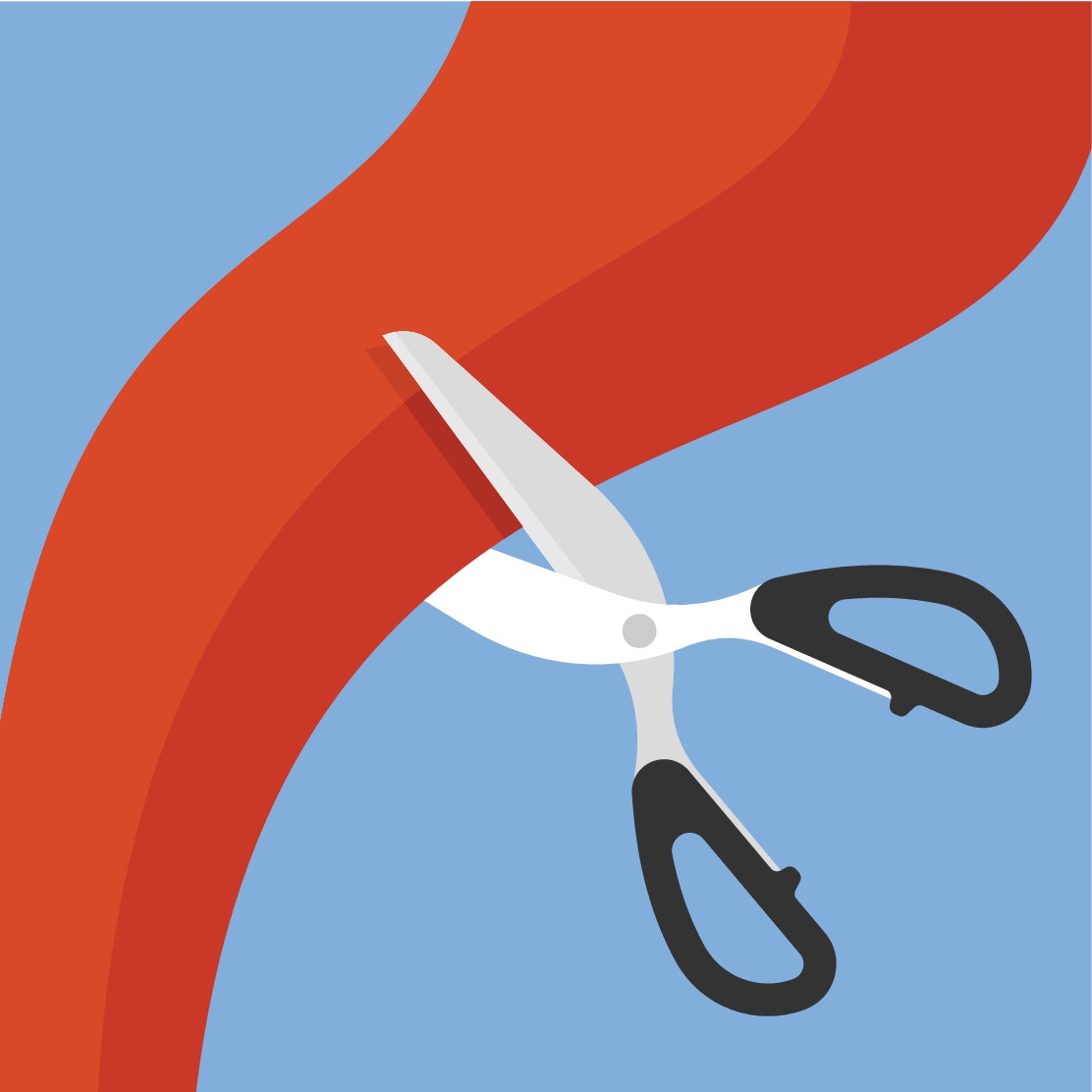 scissors cutting through a red ribbon