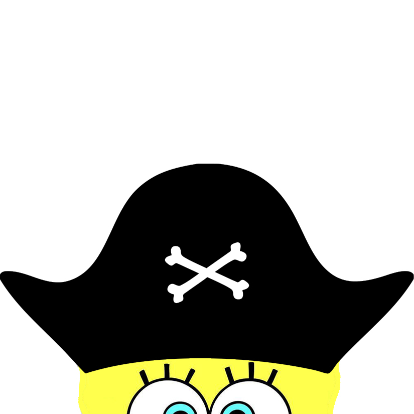 pirate hat on a yellow square with blue eyes